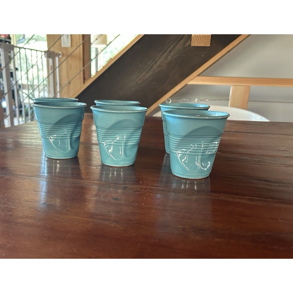 Revol Froisses Light Blue Porcelain Crumpled Cappuccino Tumblers 6.25 oz